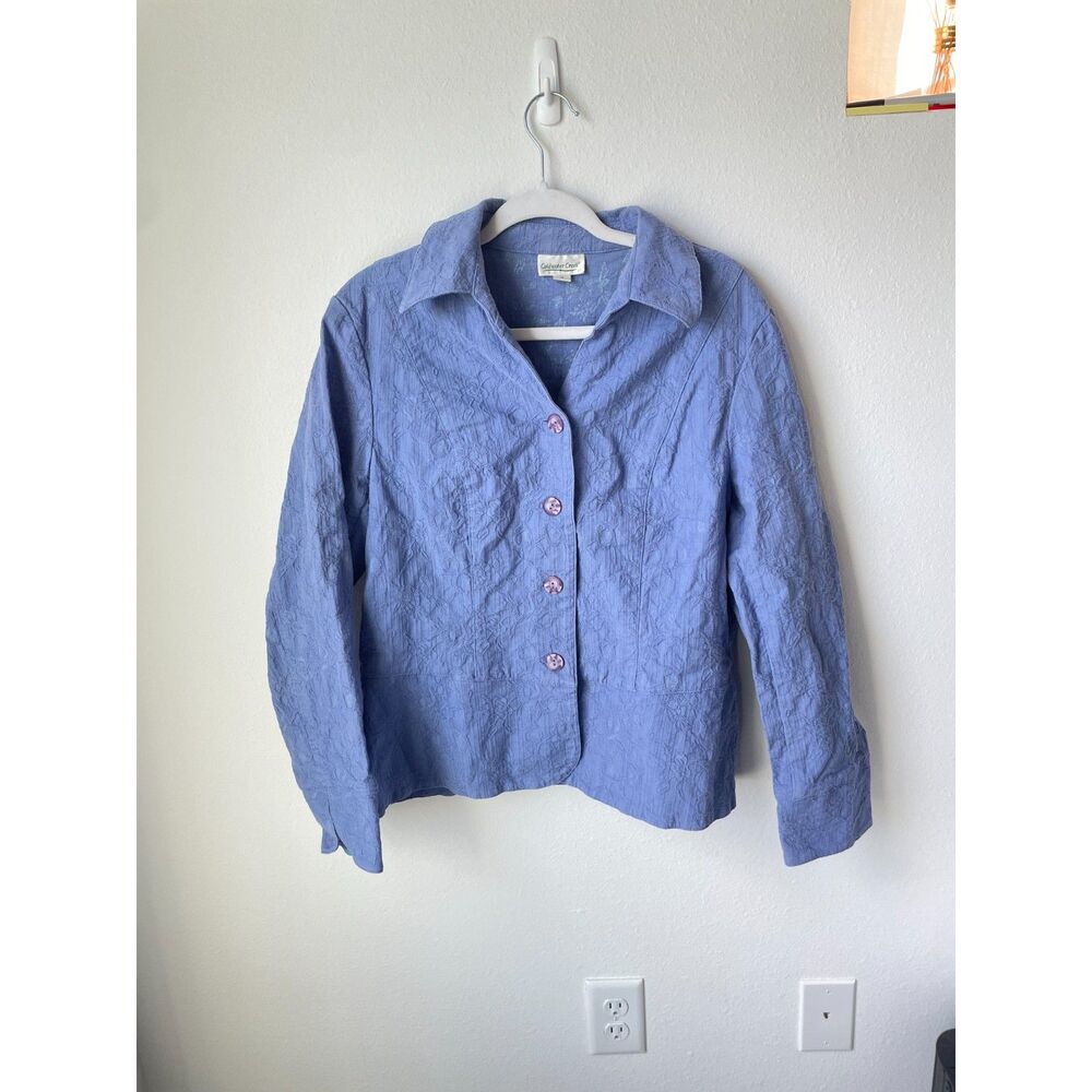 Office siren periwinkle blue jacket 16 Coldwater Creek textured leaf blazer